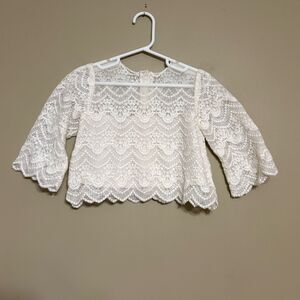 Toddler Girls Hand Made Crop Button Back Sweater Lace